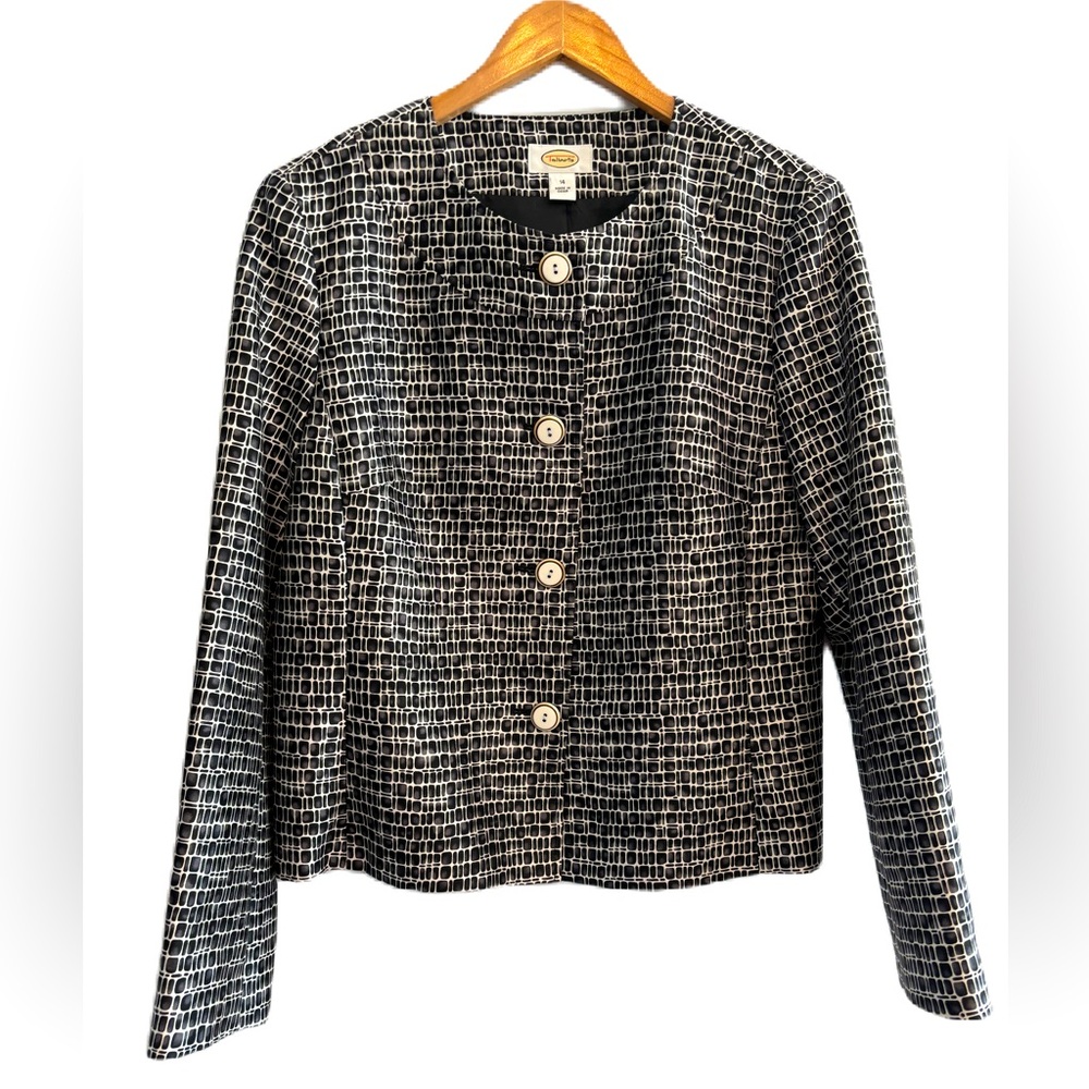 Talbots Black and White Silk & Wool Blend Jacket Size 14